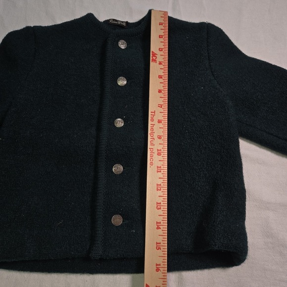 Vtg Reine Wolle Childs Cardigan Sweater Salzburg Coat Of Arm Buttons Dark Green - Picture 8 of 11